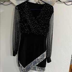 Chic Black Asymmetrical Dress with Silver Accents